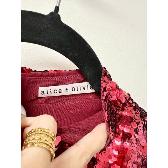 Alice + Olivia Red Sequin Mini Dress - Picture 3 of 7